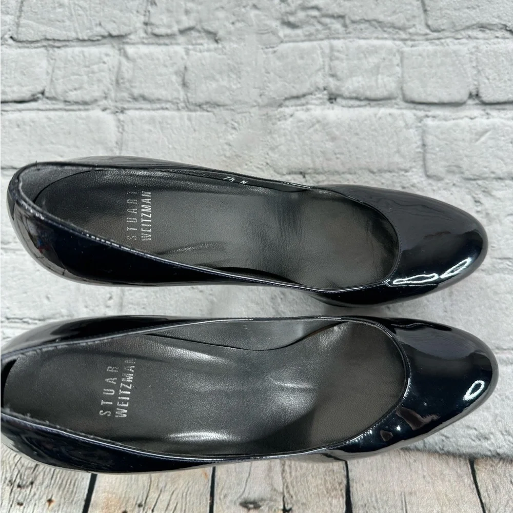 Stuart Weitzman Patent Leather Heels Size 7.5 Narrow Classic Black - Picture 11 of 12